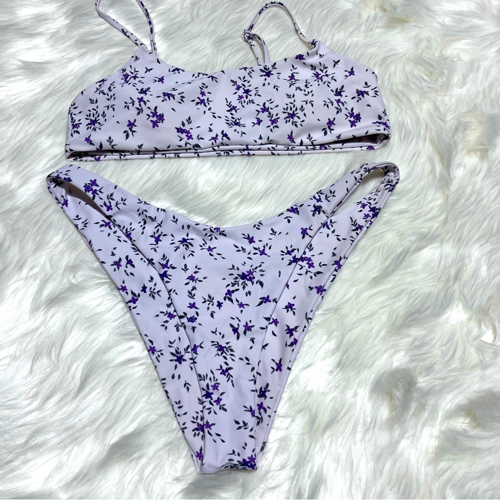 Shein white / floral high waist bikini size L